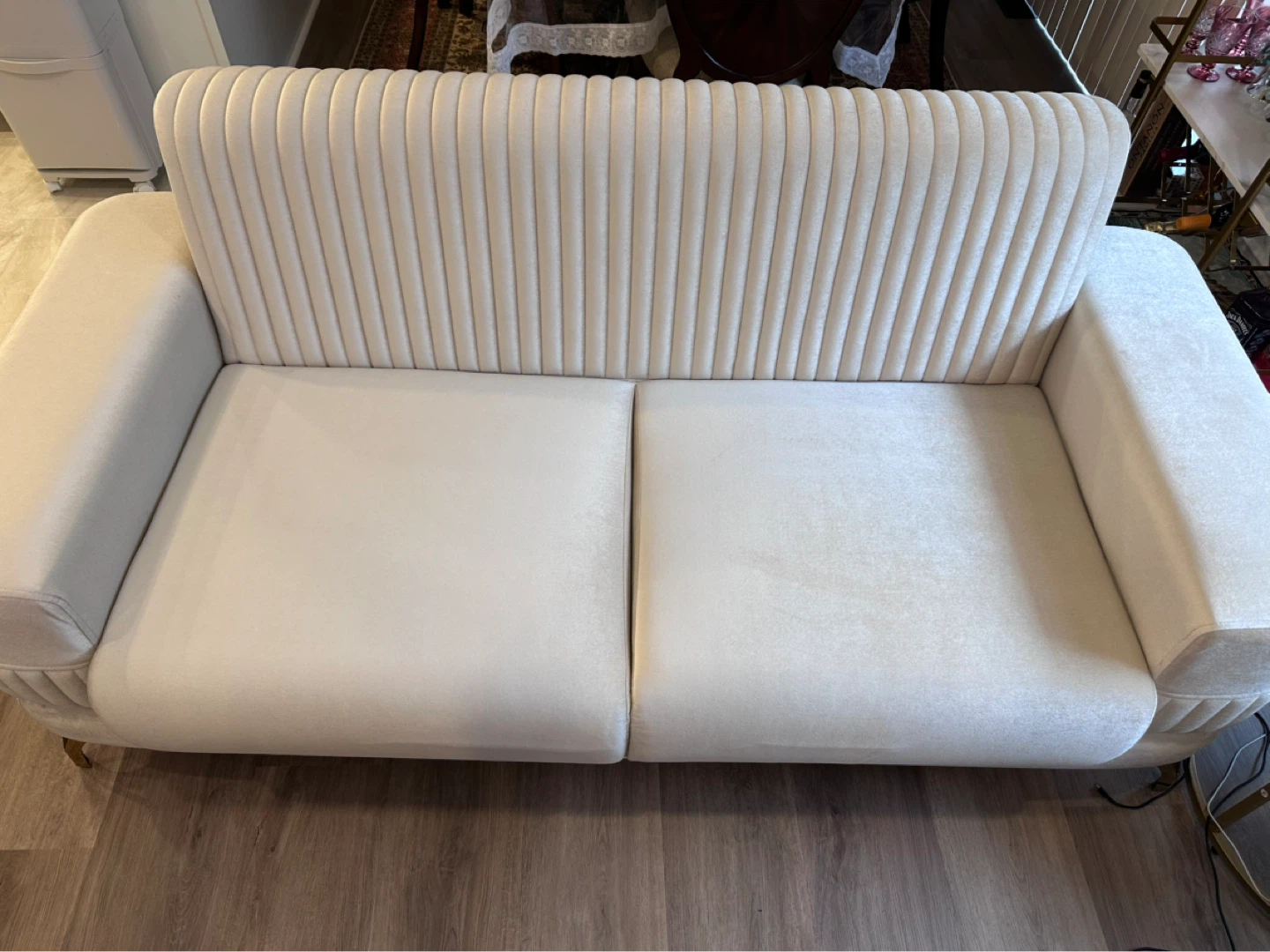 Beige Velvet Sofas with Decorative Pillows - photo 3