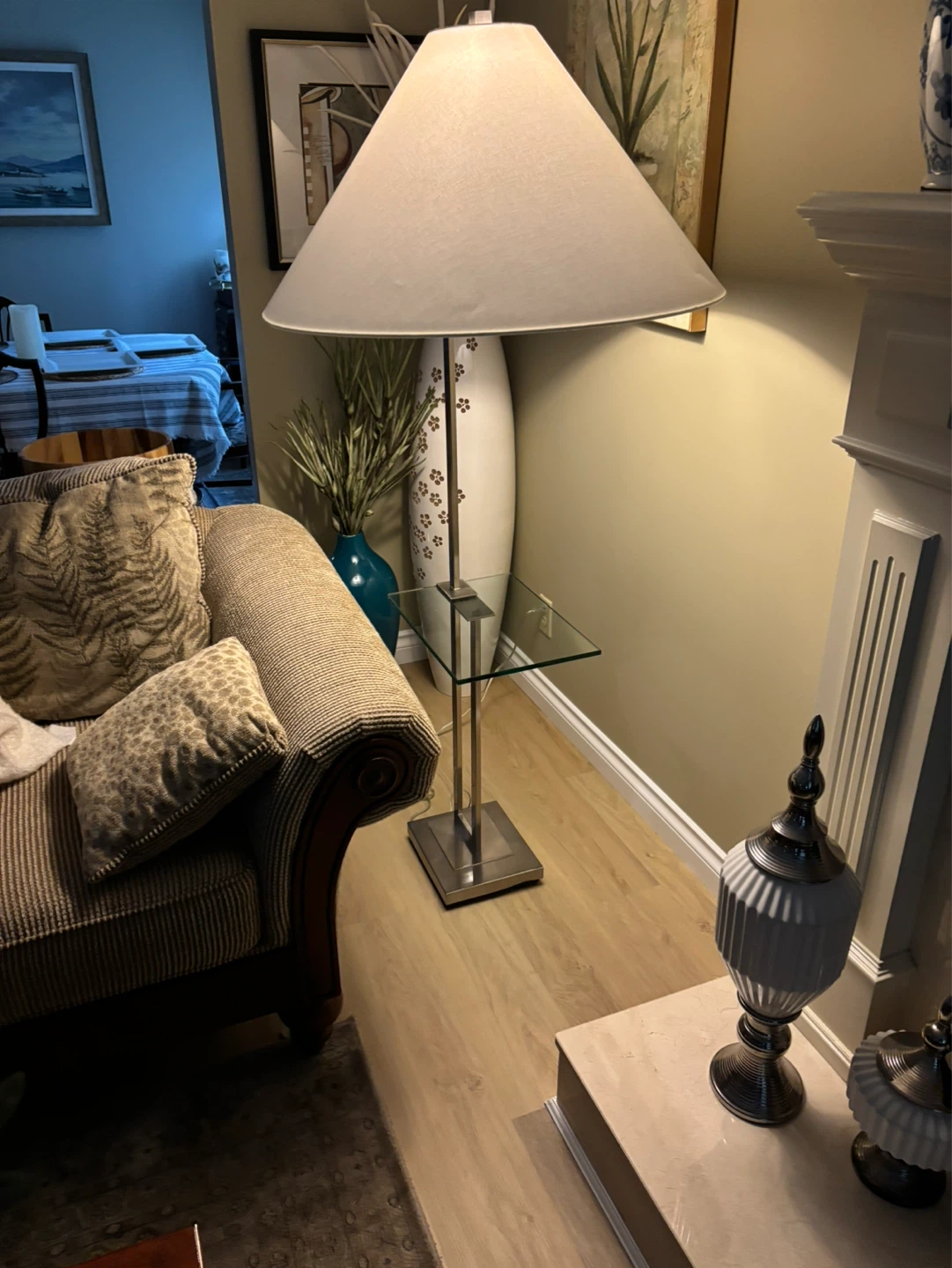 Unique floor lamp with glass table