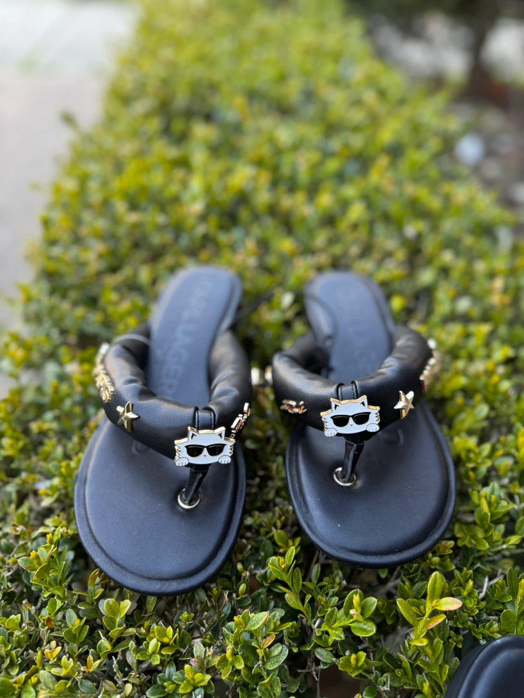 Karl Lagerfeld Paris Black Cat Embellished Thong Sandals - photo 2