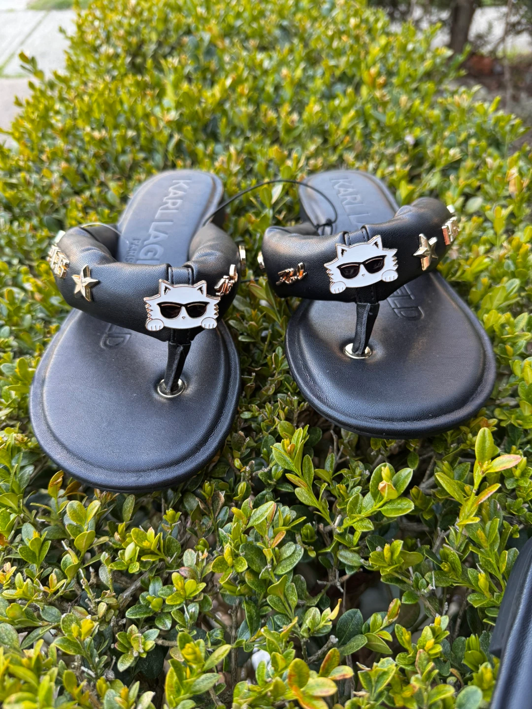 Karl Lagerfeld Paris Black Cat Embellished Thong Sandals - photo 3