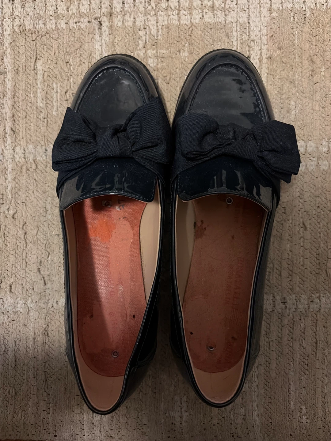Blue loafers with bow