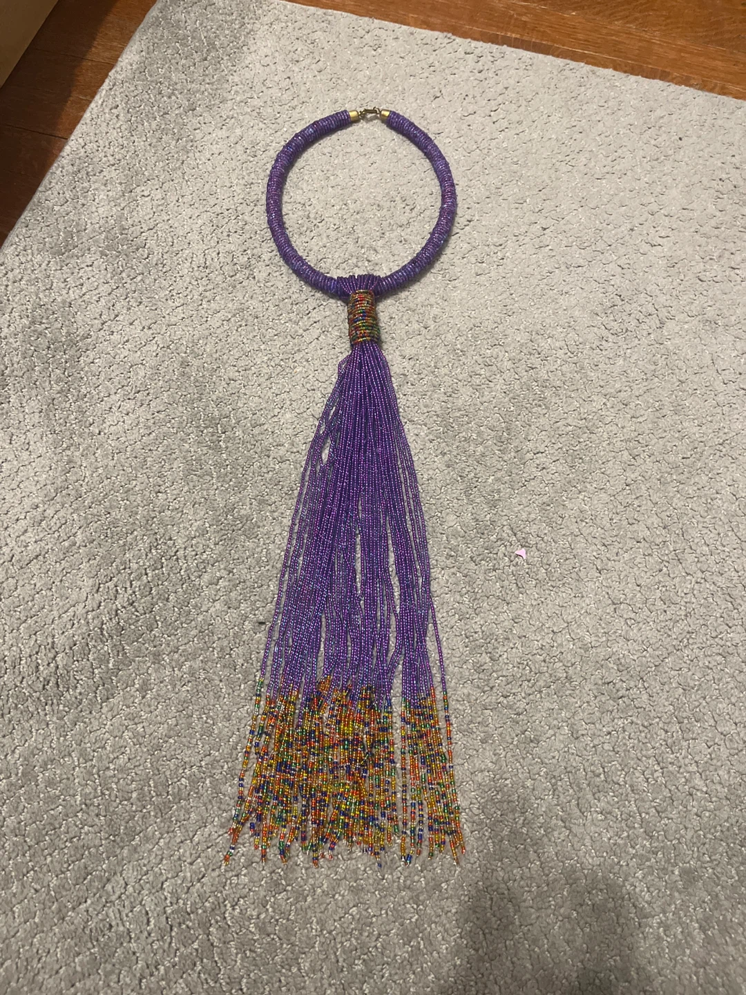 Purple Beaded Necklace with Tassel