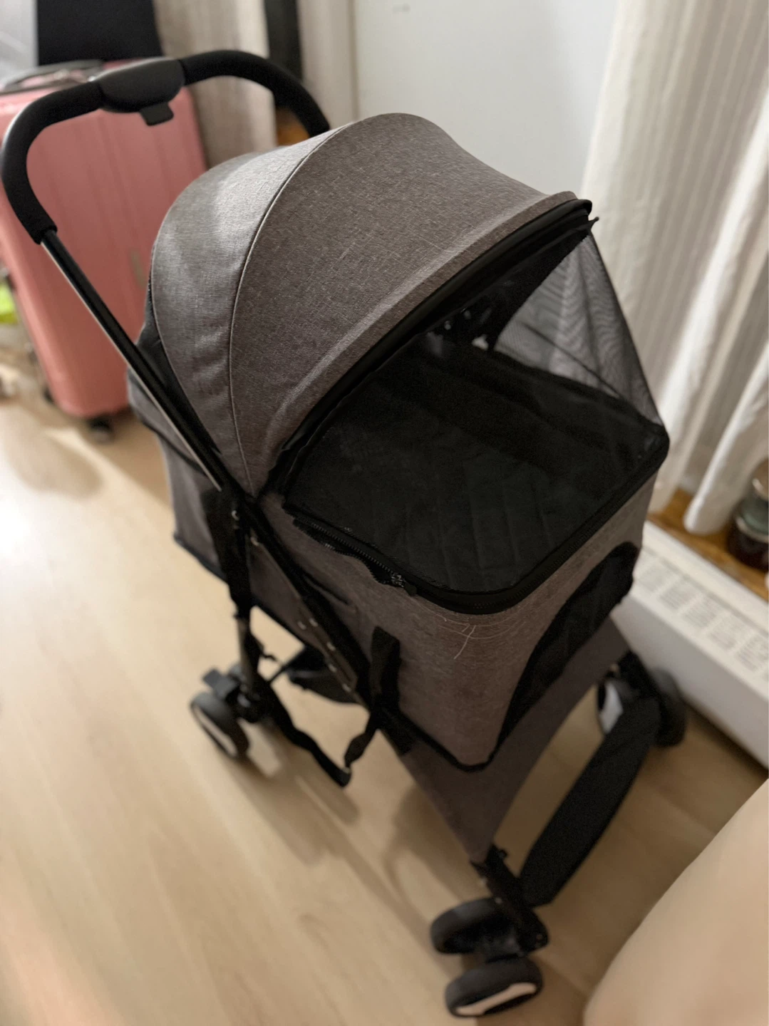 Grey Pet Stroller with Raincoat