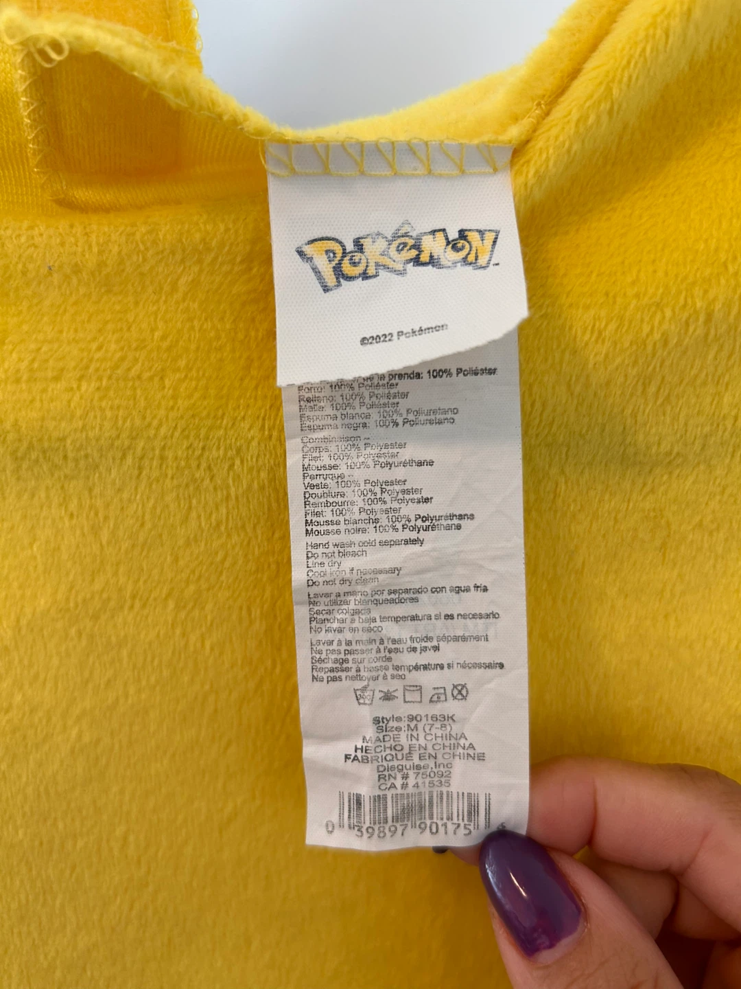 Kids' Pikachu Pokémon One-Piece Costume - Size M (7-8) - photo 3