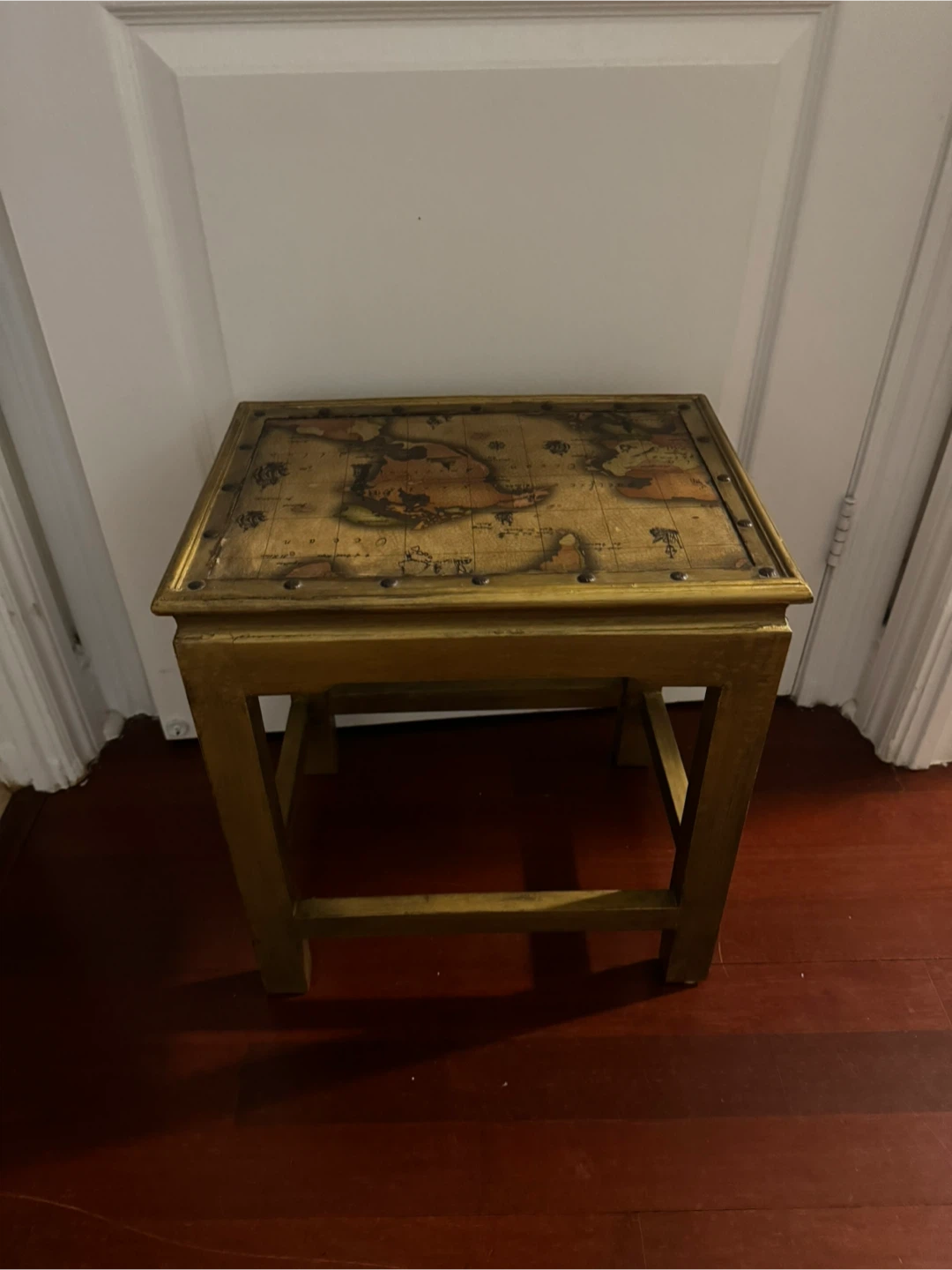 Gold Finish Side Table with Map Top