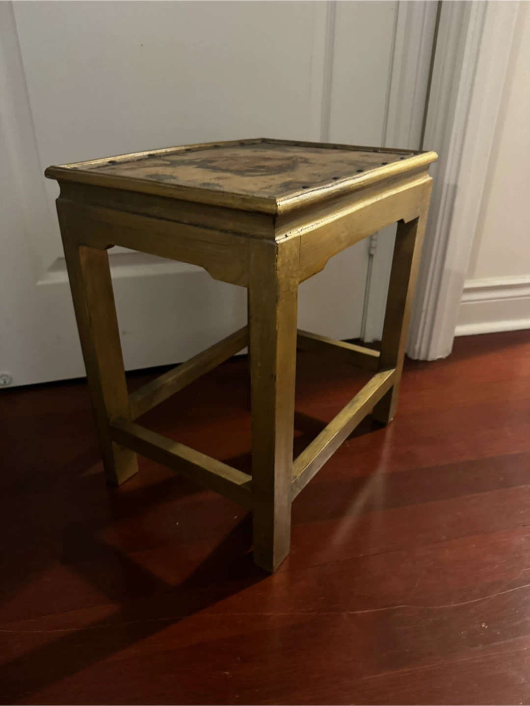 Gold Finish Side Table with Map Top - photo 3