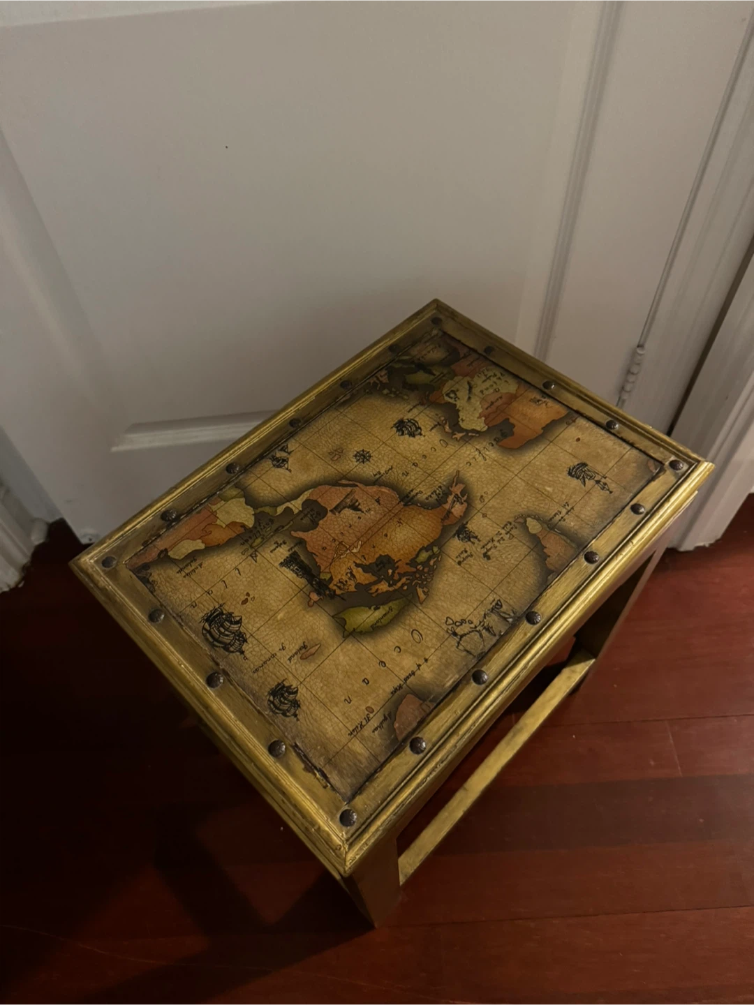 Gold Finish Side Table with Map Top - photo 2