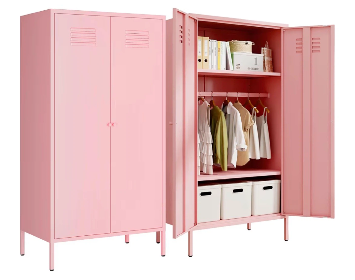 Pink Metal Wardrobe Closet with Doors - photo 3