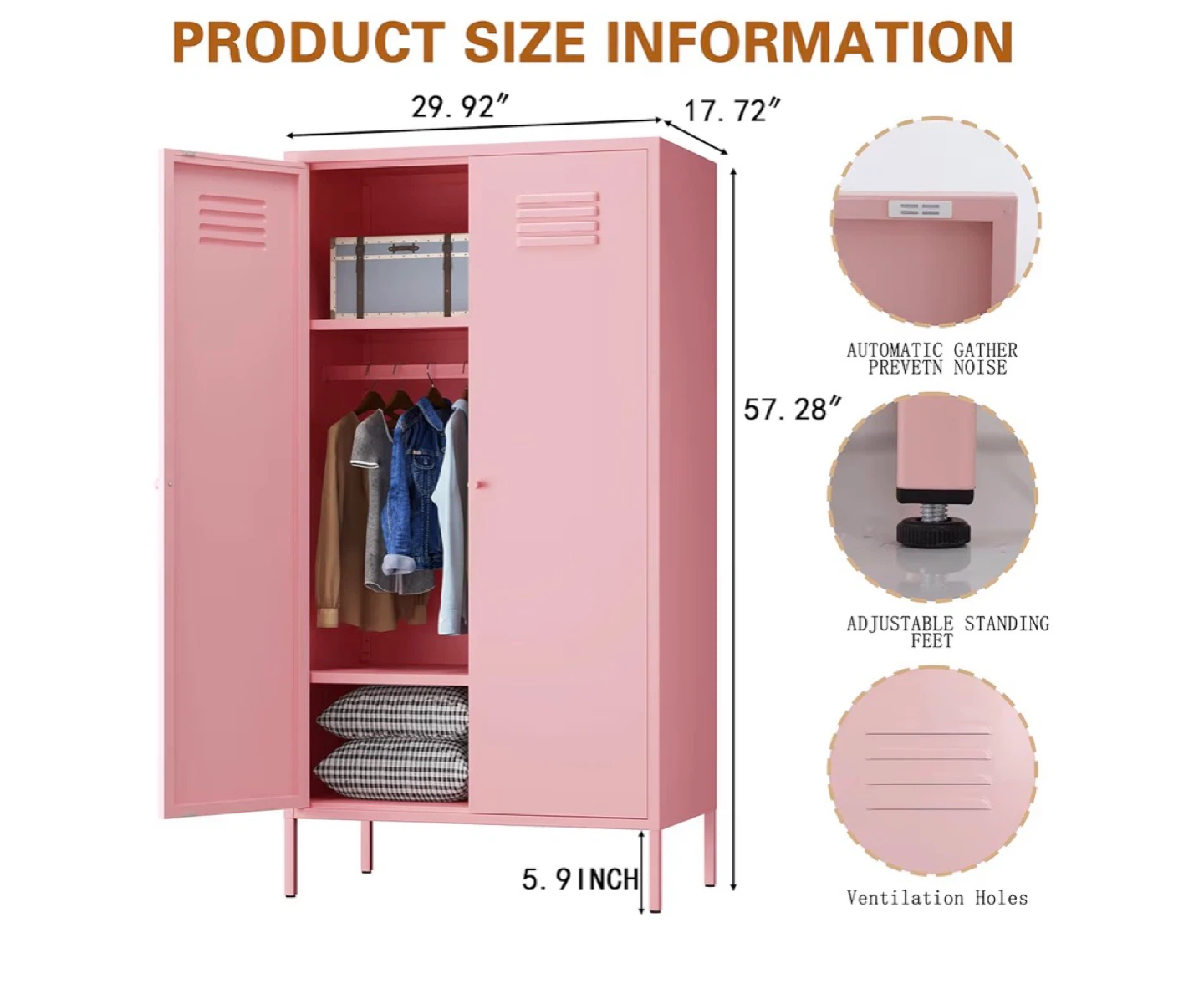 Pink Metal Wardrobe Closet with Doors - photo 2