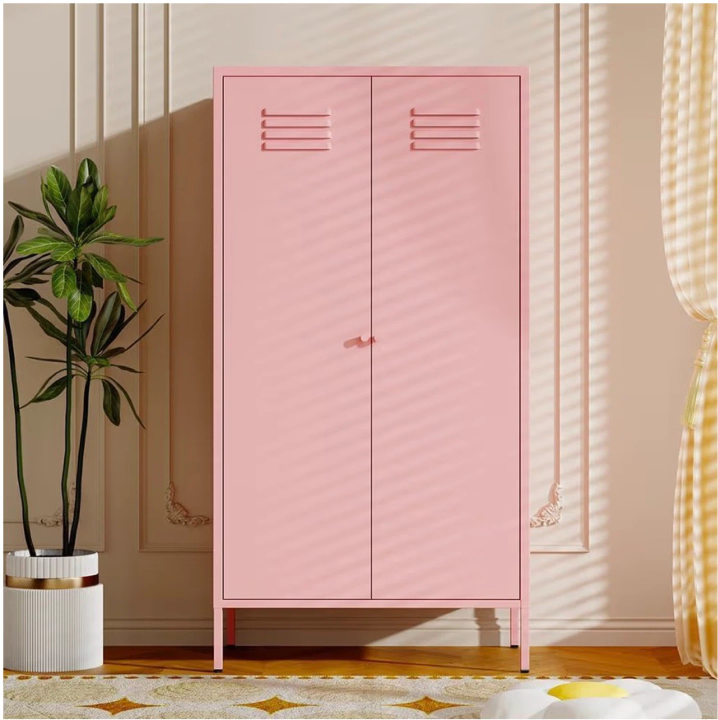 Pink Metal Wardrobe Closet with Doors