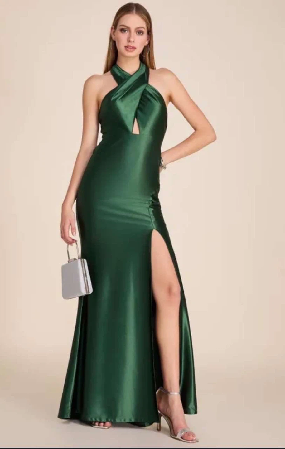 Women's Green Halter Neck Evening Gown - photo 3