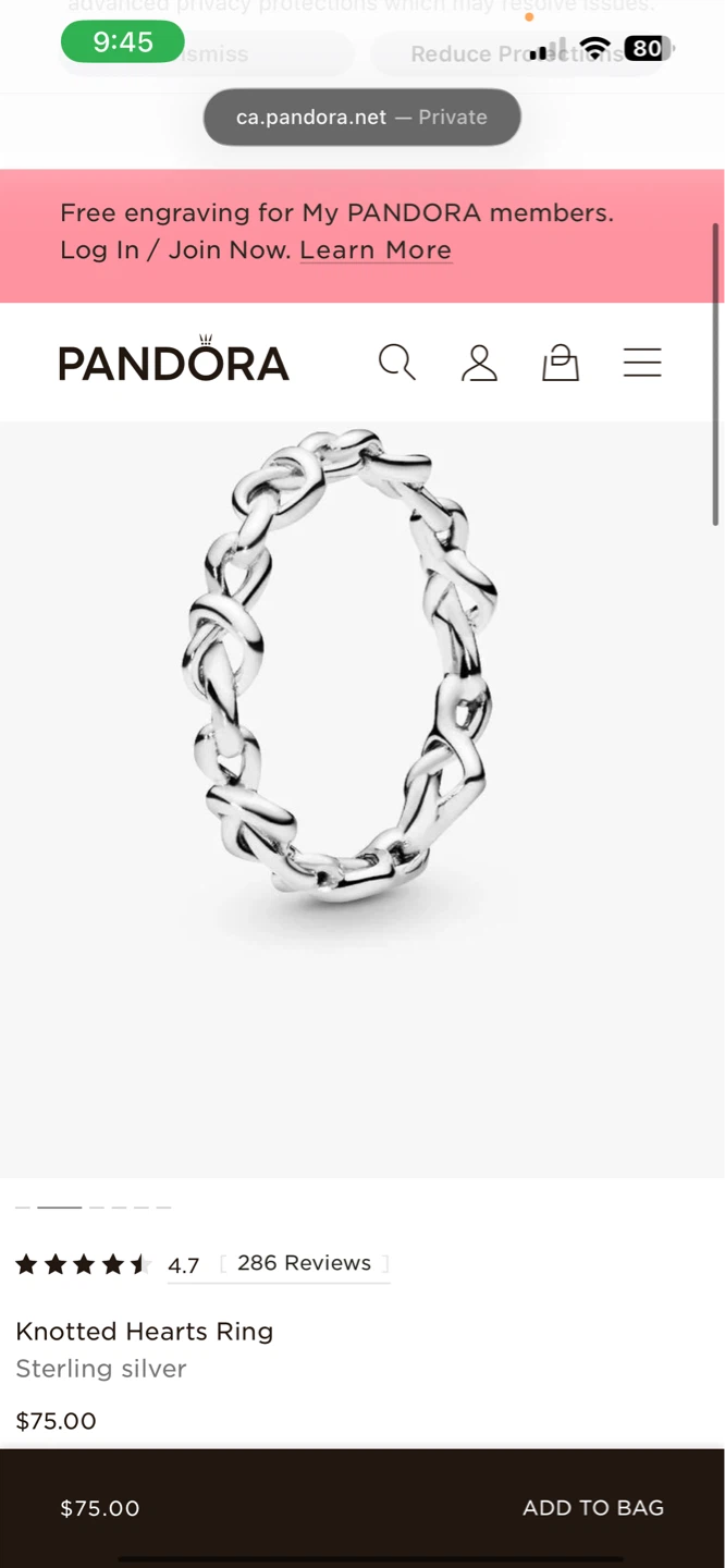 Pandora Knotted Hearts Ring Sterling Silver