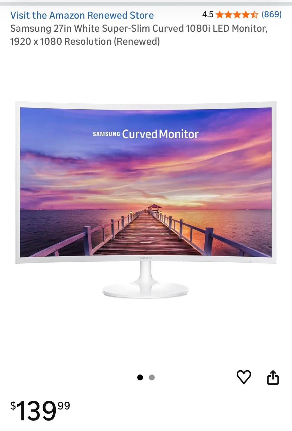 Samsung 27in White Curved 1080p LED Monitor (Renewed)