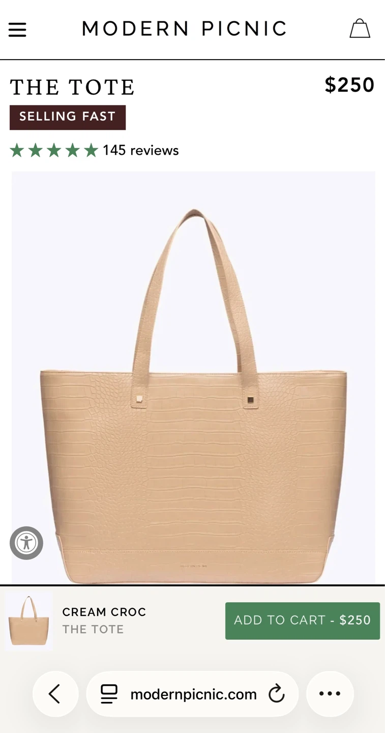 NEW Modern Picnic Cream Croc Embossed Tote