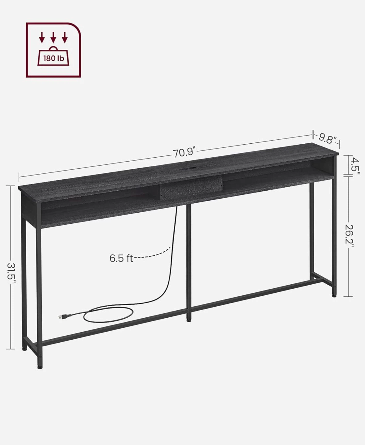 VASAGLE 70 Inch Console Table - Black - photo 3