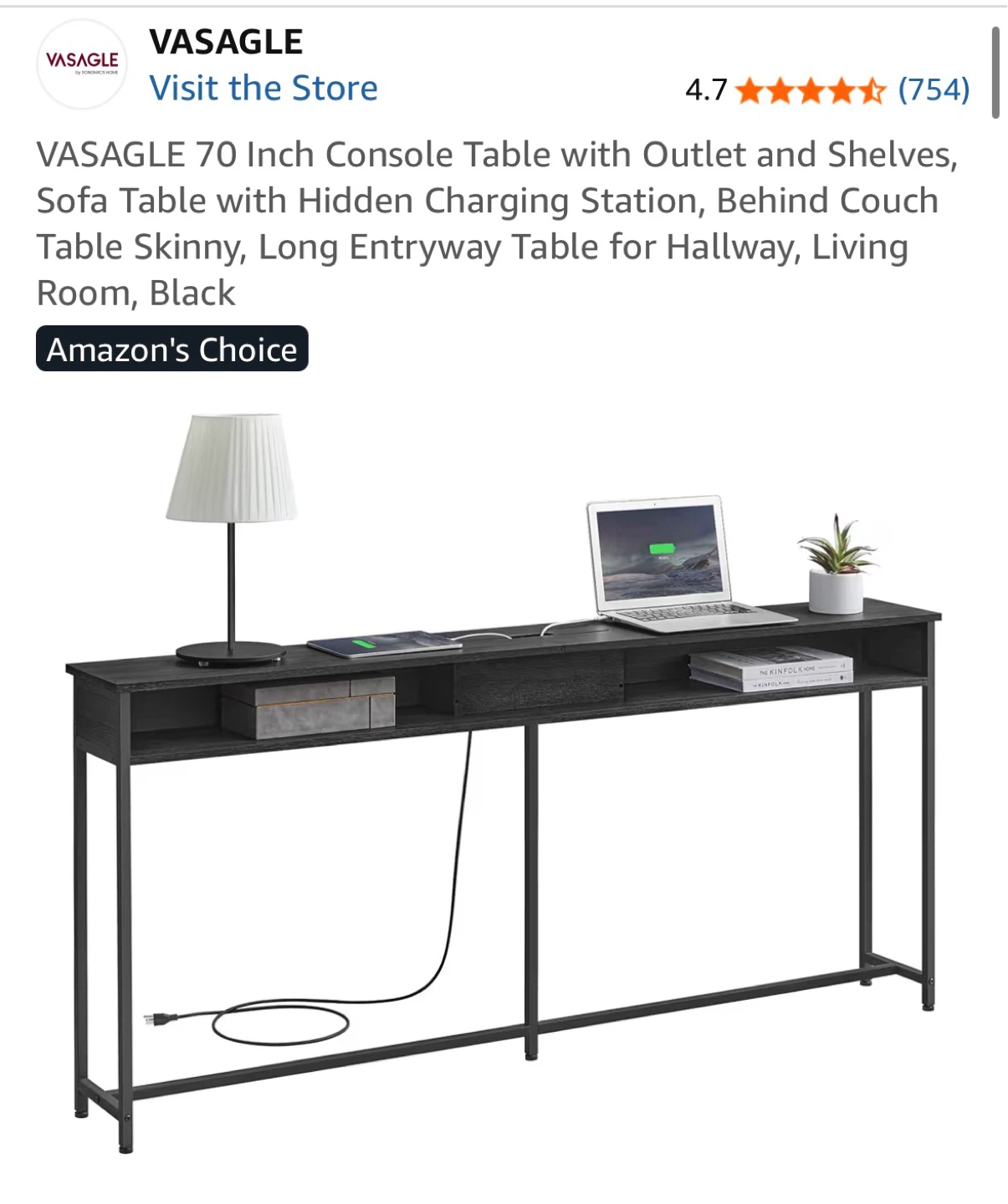 VASAGLE 70 Inch Console Table - Black