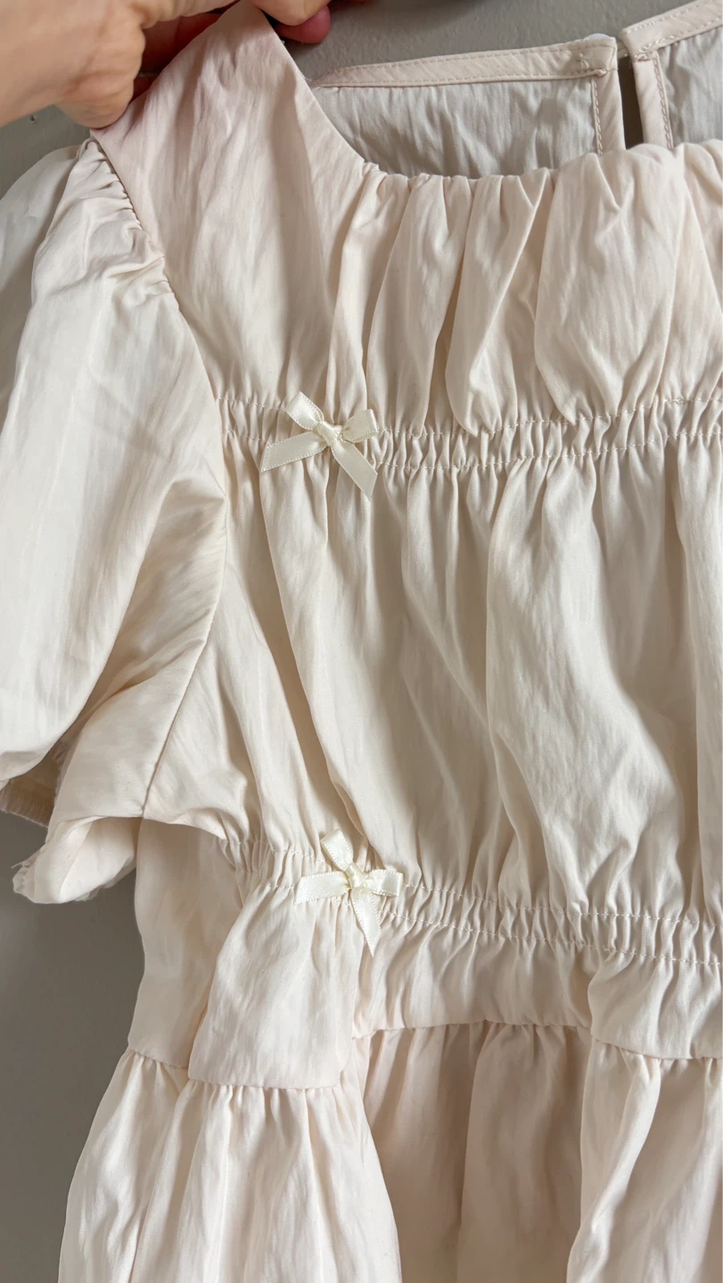 Cream Peplum Blouse with Bows - photo 3
