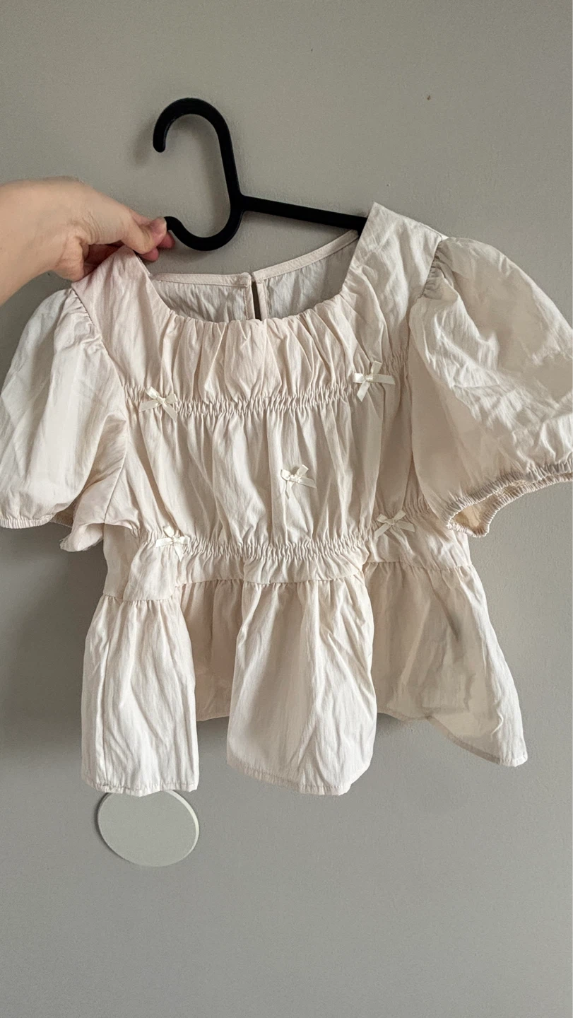 Cream Peplum Blouse with Bows - photo 2