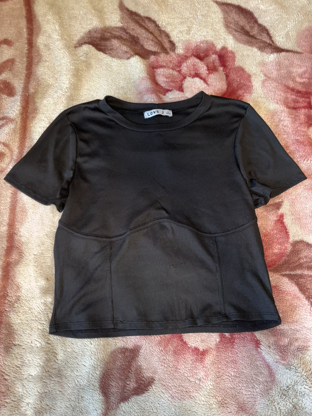 LOVE J Black Ribbed Crop Top