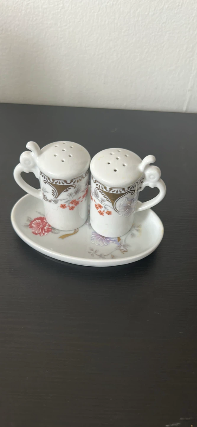Fine Porcelain Salt and Pepper Shakers with Tray - Germany