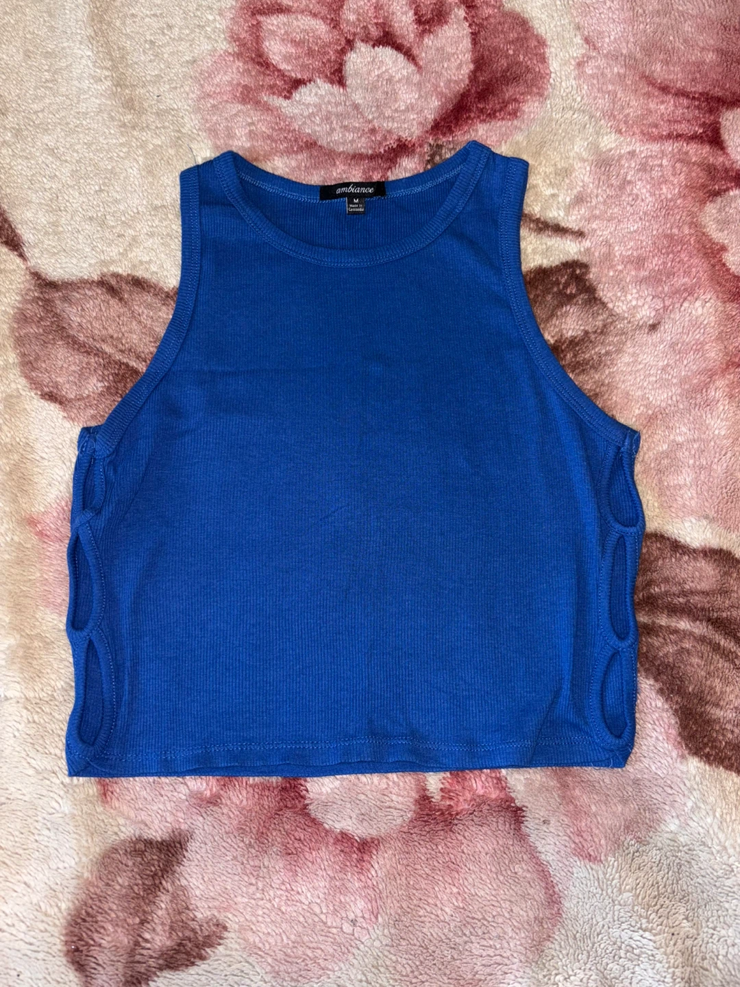 Ambiance Blue Ribbed Cutout Tank Top Size M
