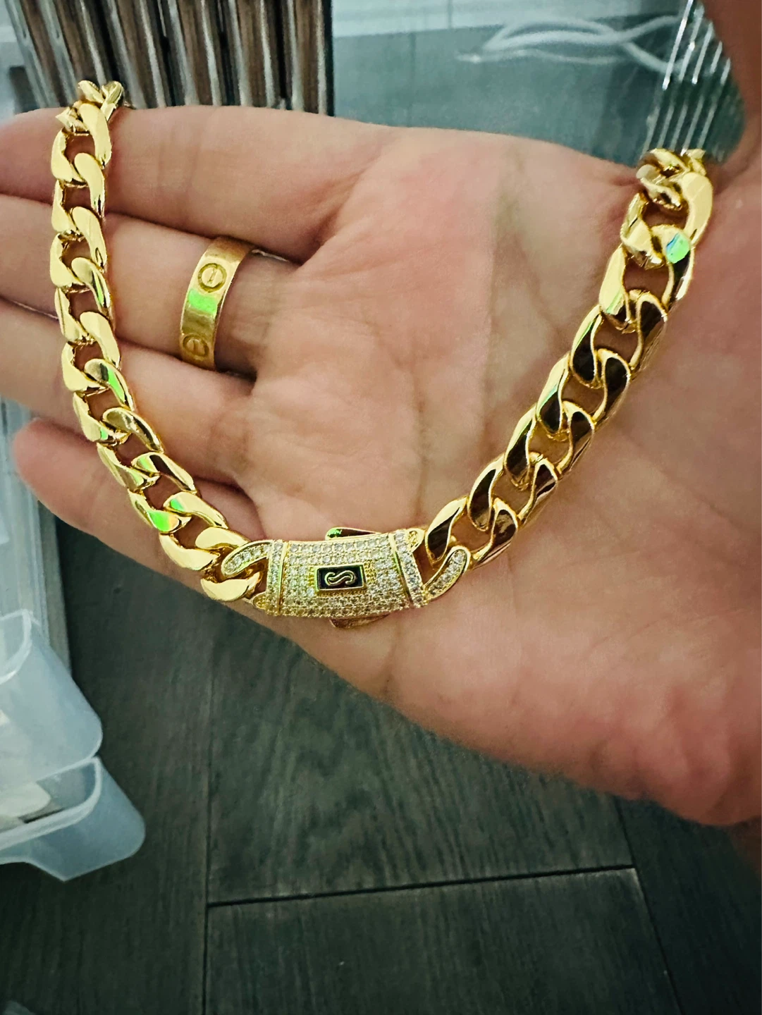 Gold Cuban Link Chain with Crystal Clasp