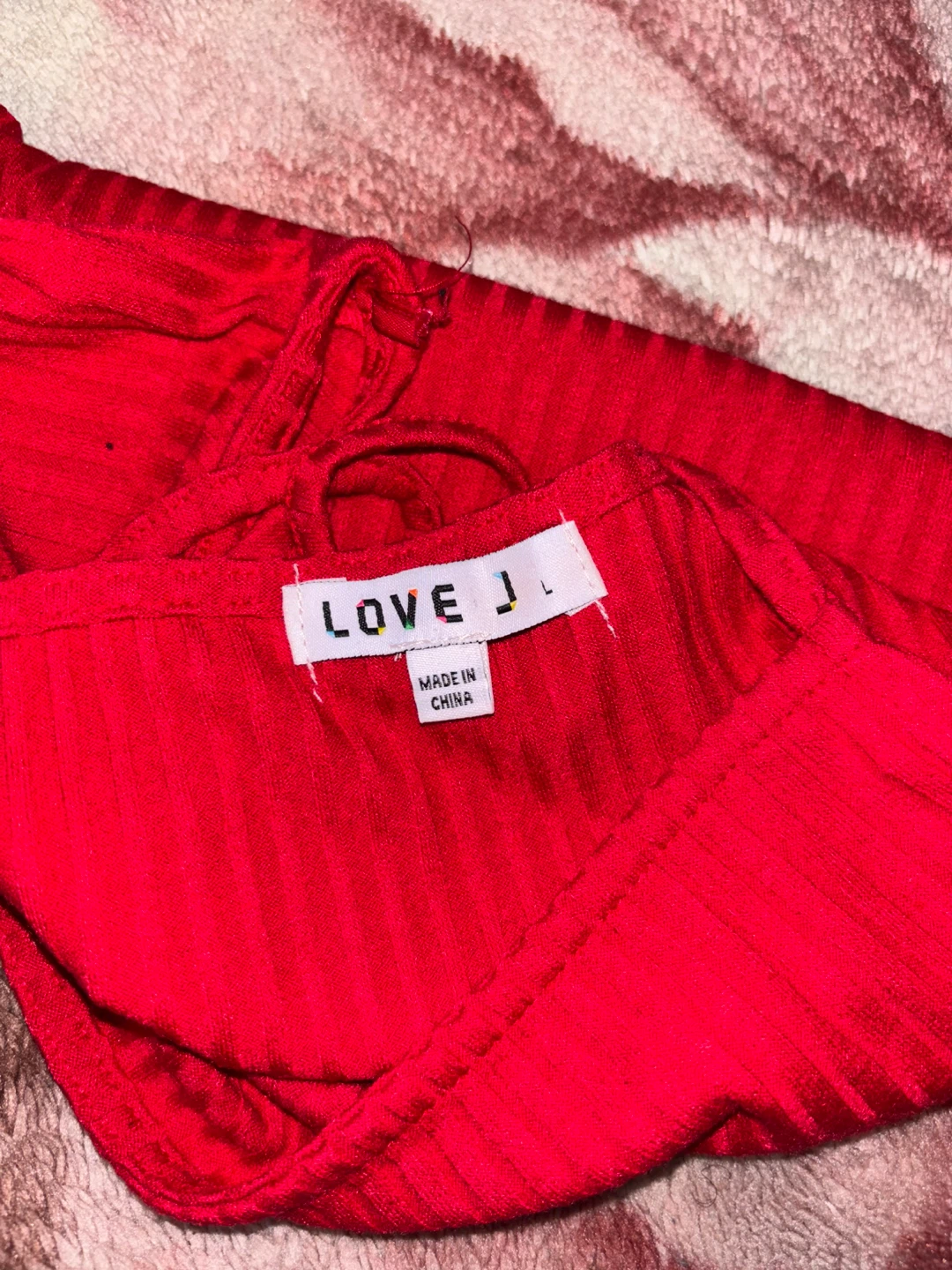 Love J Red Ribbed Spaghetti Strap Crop Top Size L - photo 3