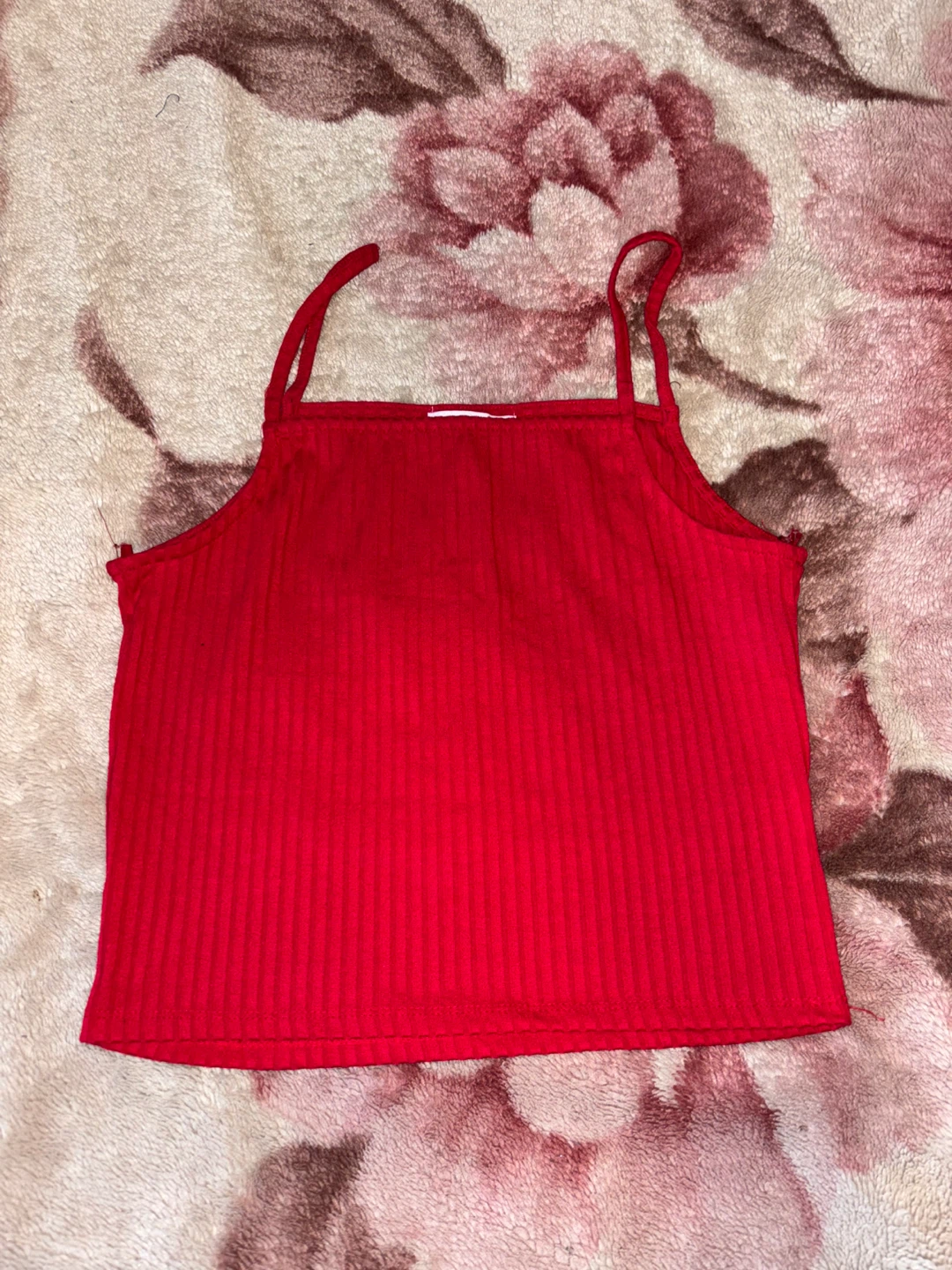 Love J Red Ribbed Spaghetti Strap Crop Top Size L