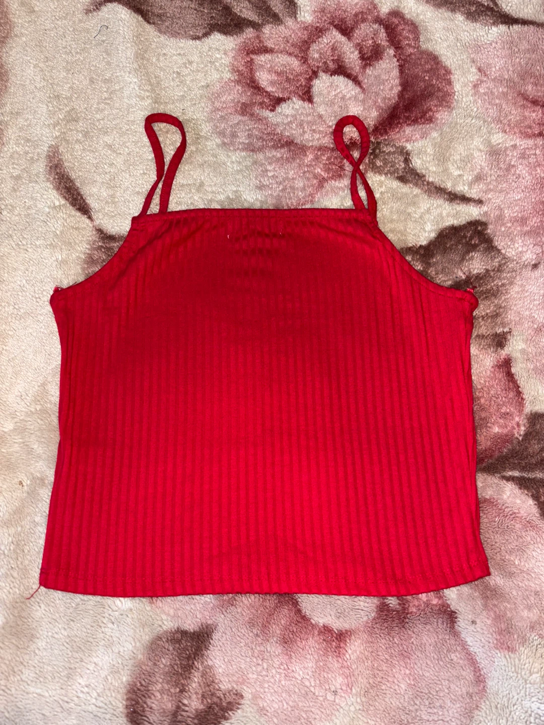 Love J Red Ribbed Spaghetti Strap Crop Top Size L - photo 2