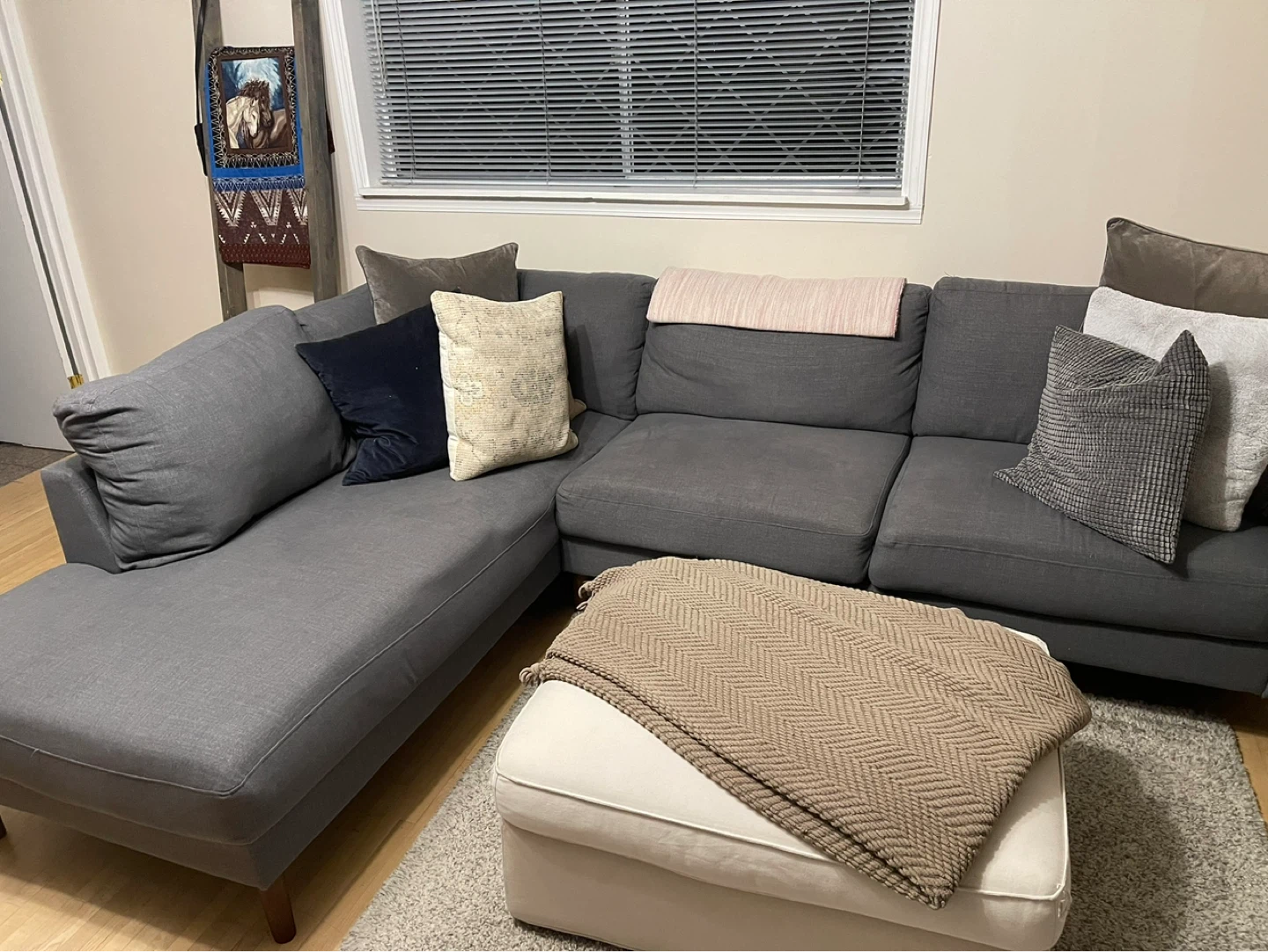 Blue/Grey Sectional Sofa with Chaise