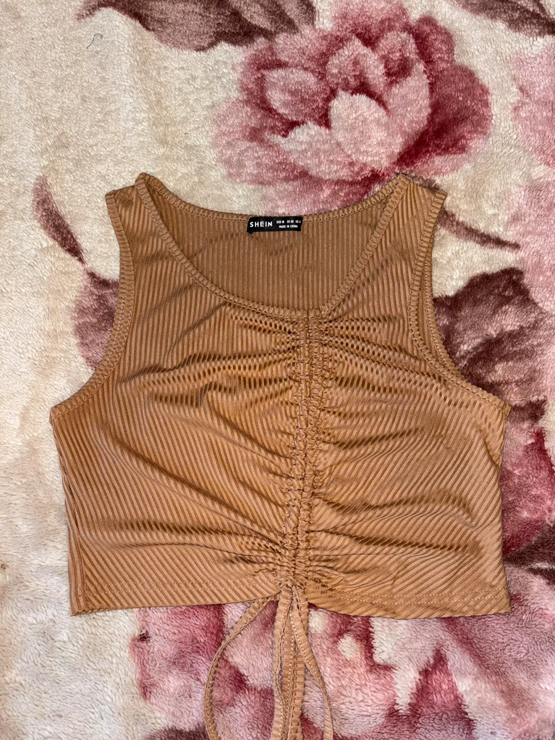 SHEIN Ribbed Ruched Tank Top - Brown - Size M
