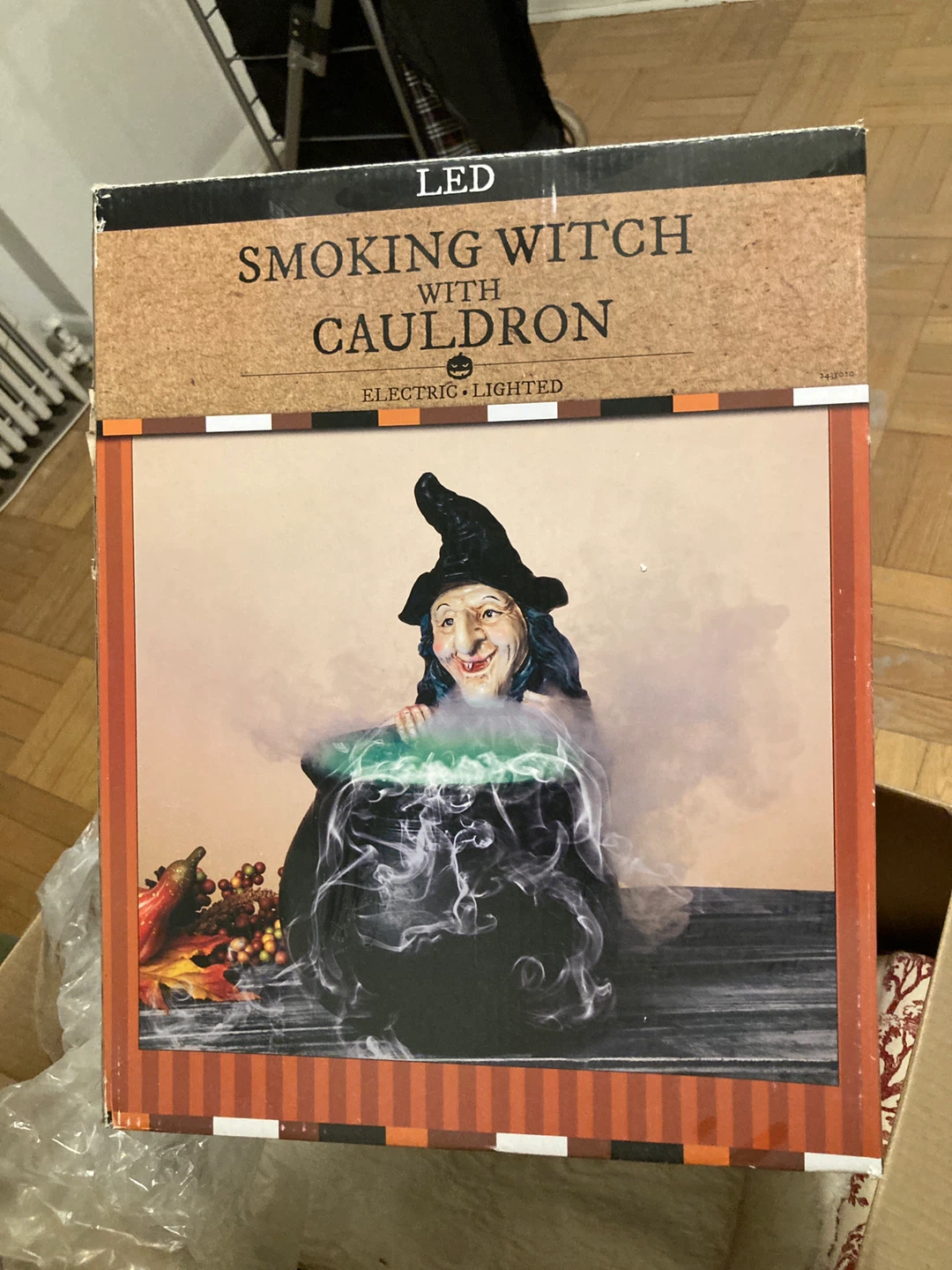 LED Smoking Witch with Cauldron Halloween Decoration