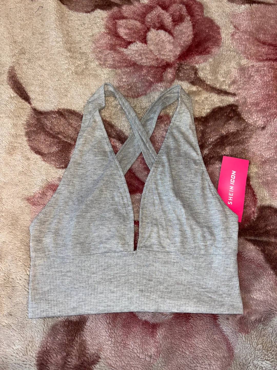 SHEIN Grey Ribbed Halter Neck Crop Top Size M