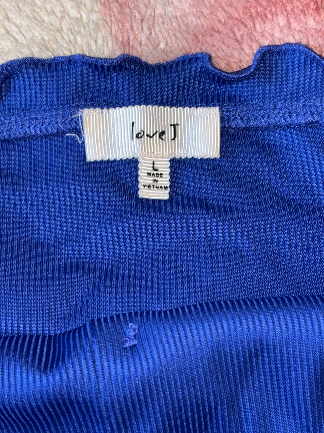 Love J Blue Button Front Ruffle Crop Top - Size L - photo 3