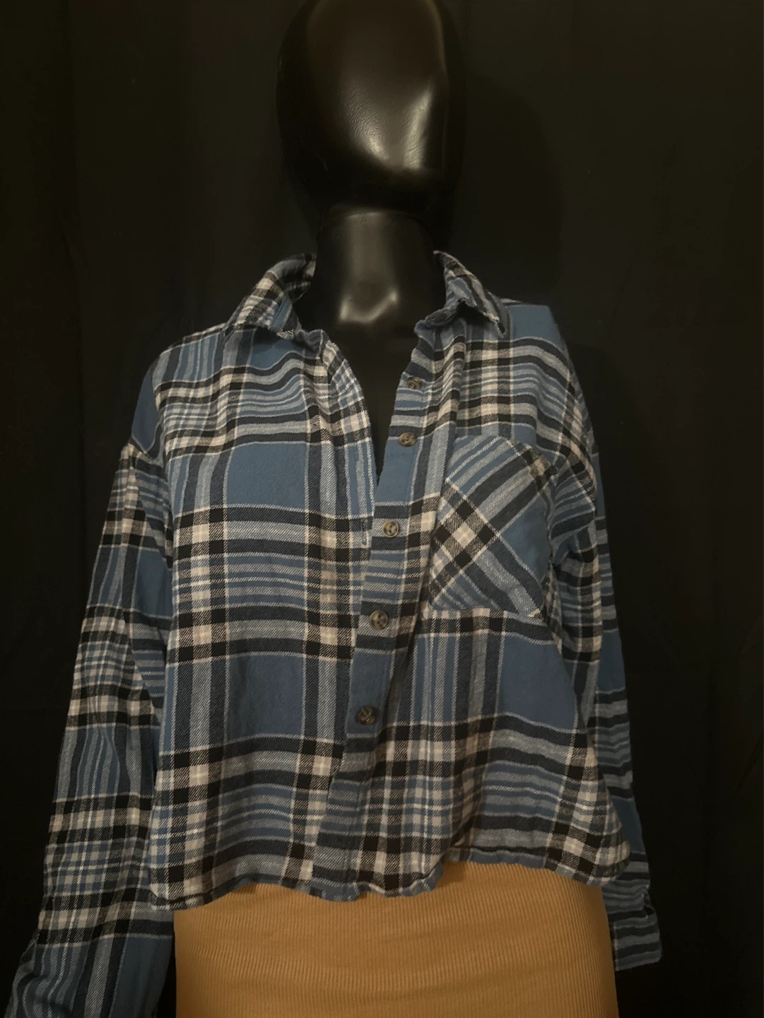 Blue Plaid Cropped Flannel Shirt