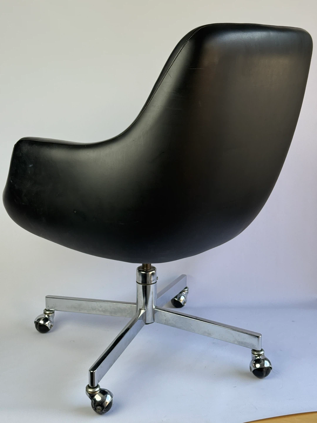 Vintage MCM Black Swivel Office Chair with Casters - photo 2