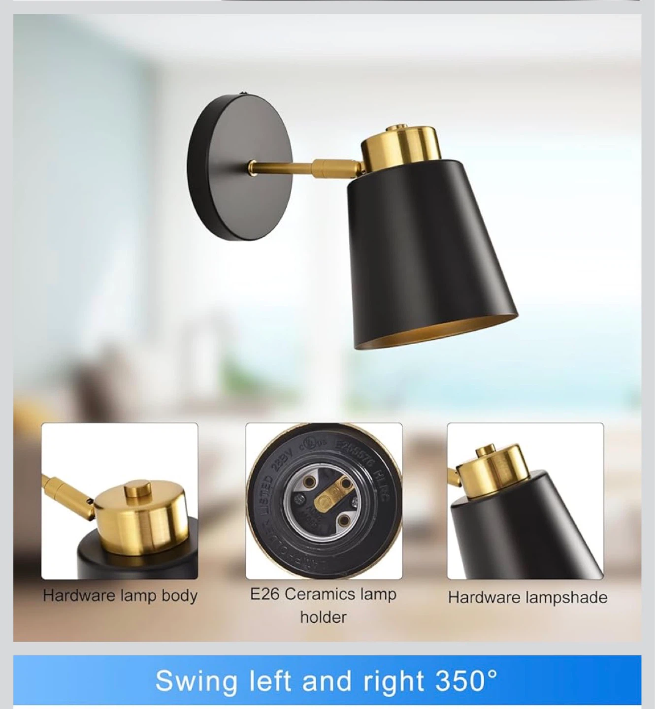 Black and Gold Wall Sconce Light Fixture - photo 4
