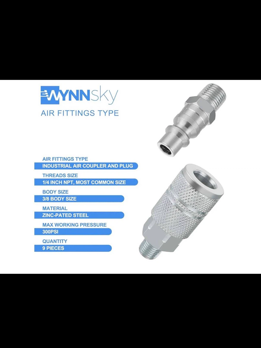 Wynnsky 9-Piece Industrial Air Coupler and Plug Kit - photo 4