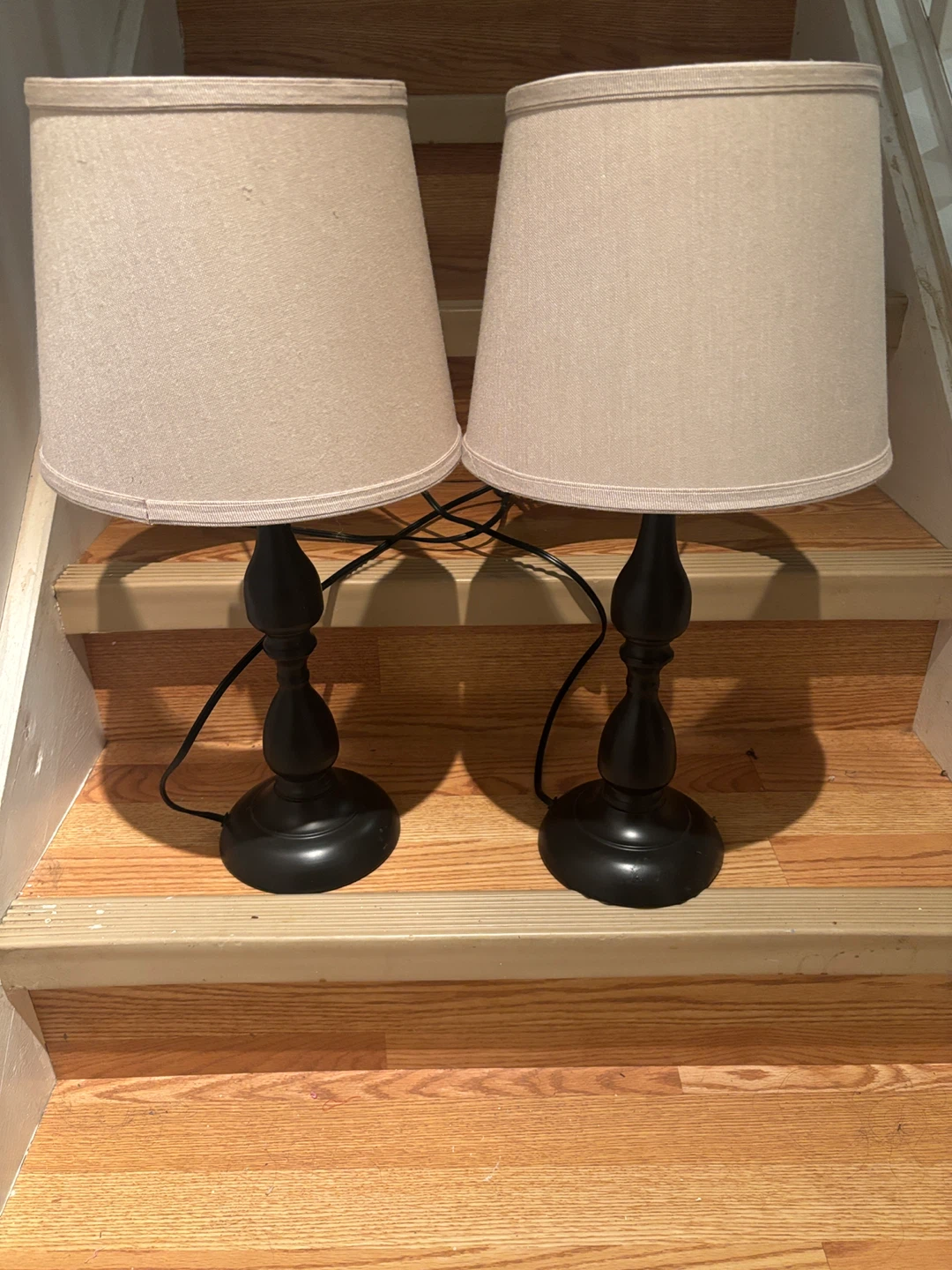 Pair of Black and Tan Table Lamps