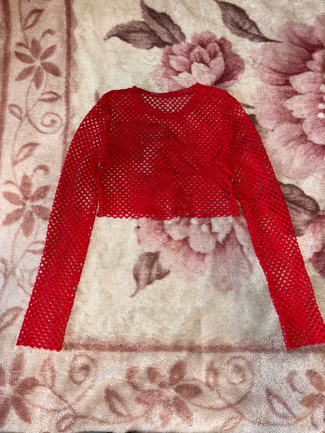 SHEINXY Red Fishnet Crop Top Long Sleeve Size L