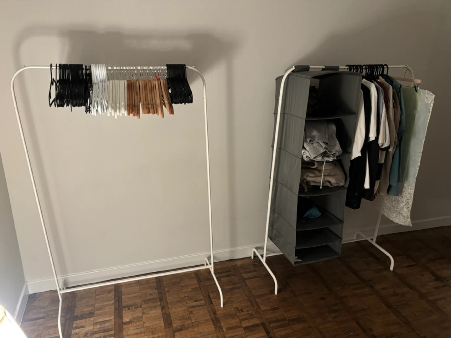 White Garment Rack with Hangers