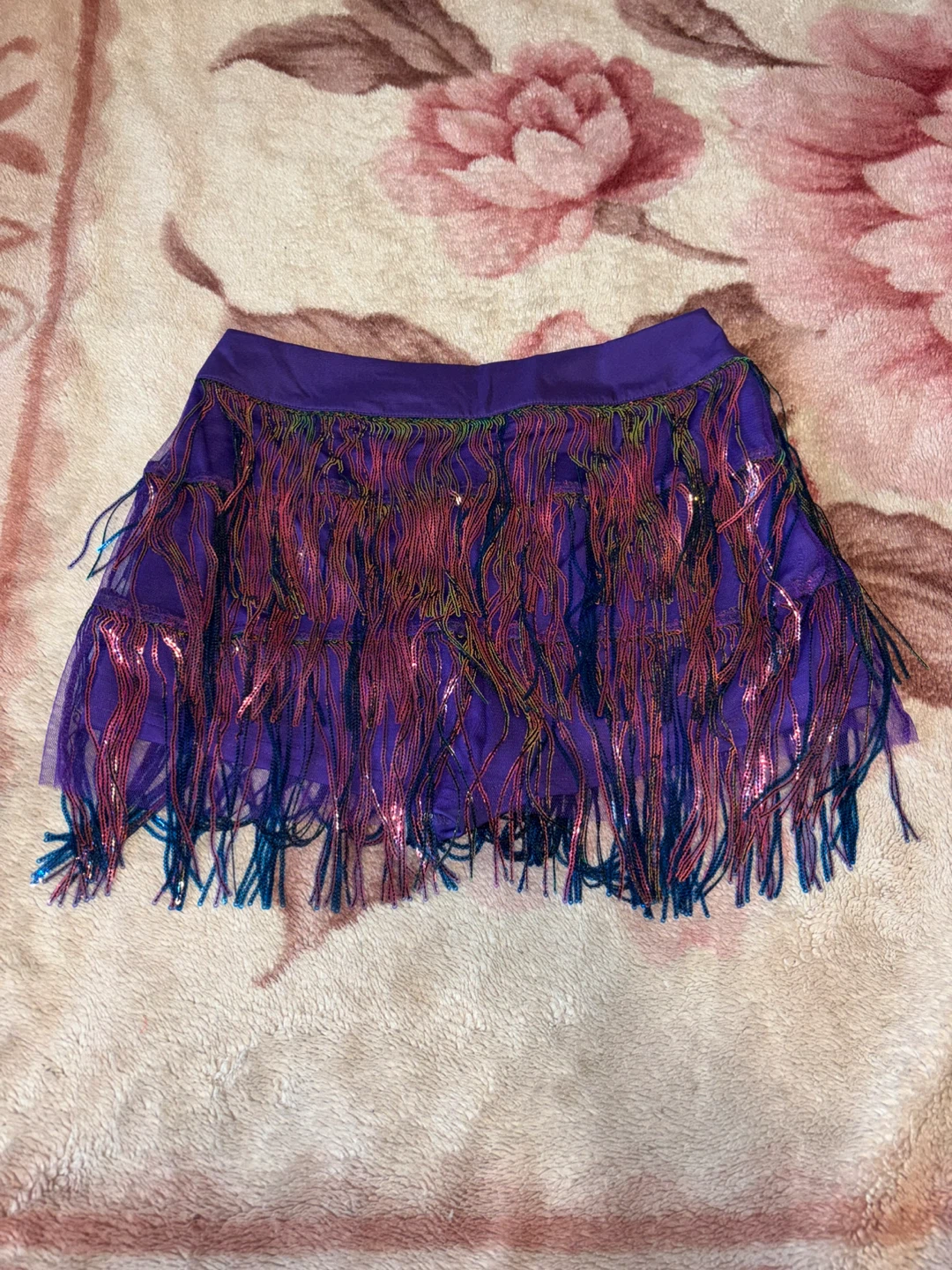 SHEIN Purple Sequin Fringe Skirt Shorts - Size Medium - photo 3