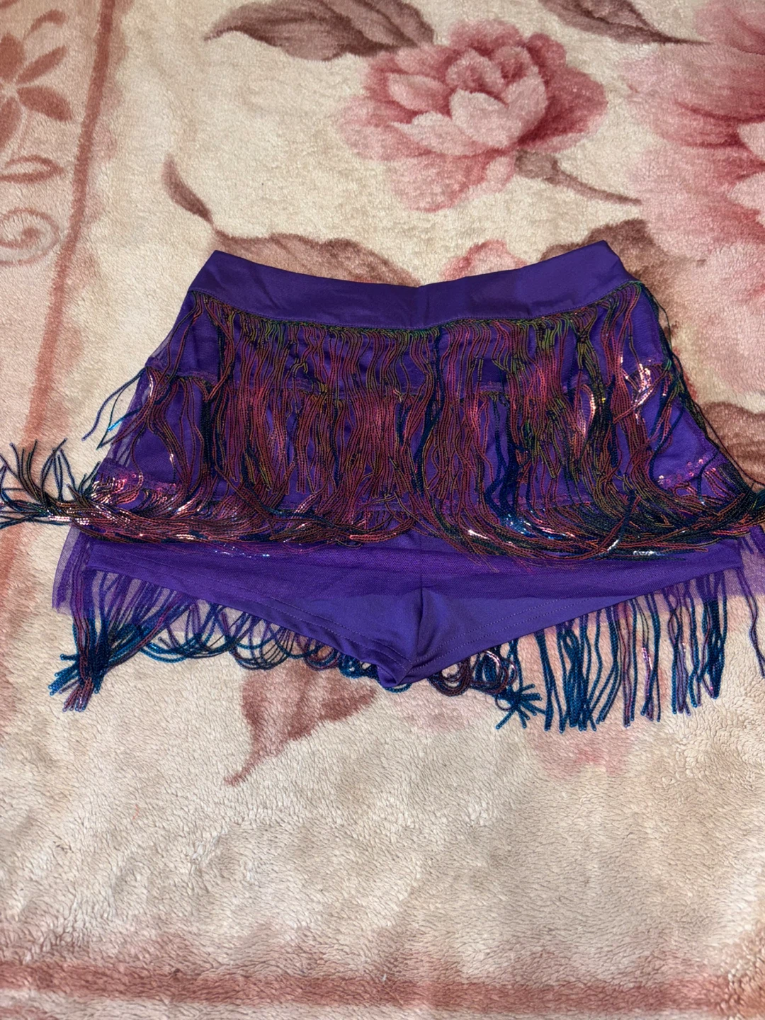 SHEIN Purple Sequin Fringe Skirt Shorts - Size Medium - photo 4