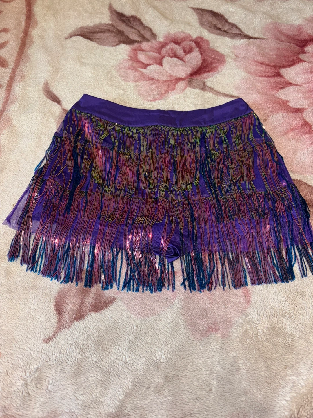 SHEIN Purple Sequin Fringe Skirt Shorts - Size Medium - photo 2