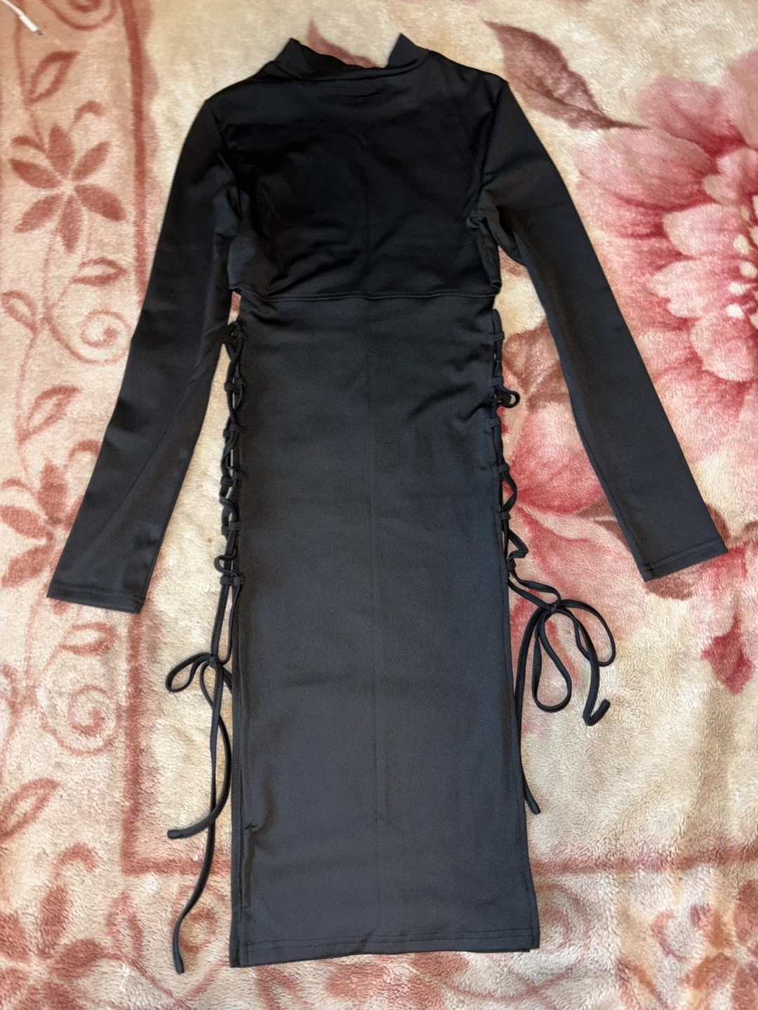 SHEIN Black Lace-Up Bodycon Midi Dress - photo 2