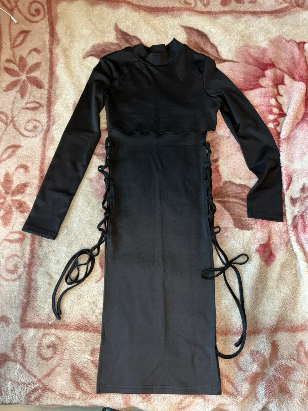 SHEIN Black Lace-Up Bodycon Midi Dress