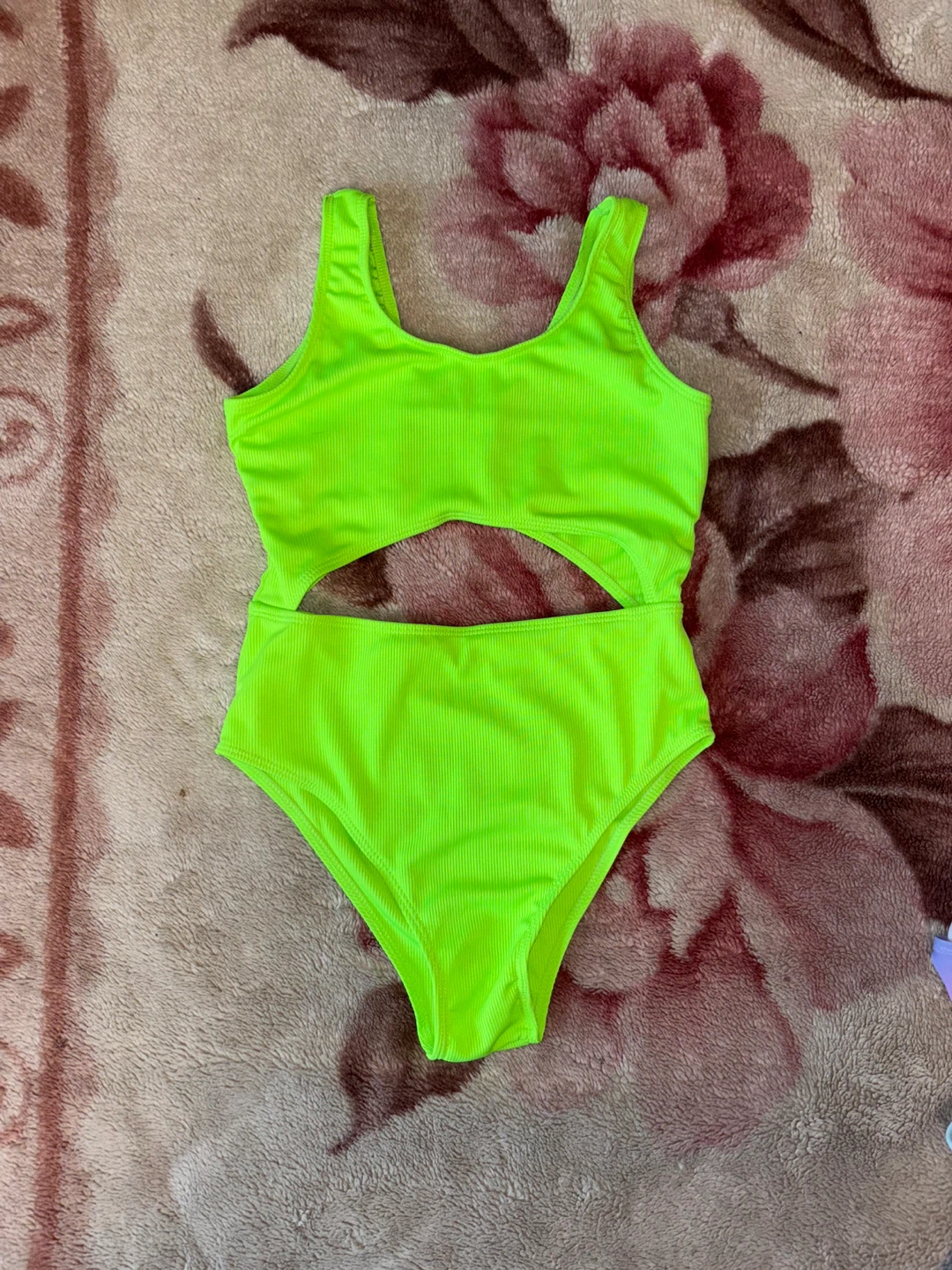 Kids girls Neon Green Cut-Out One-Piece Swimsuit