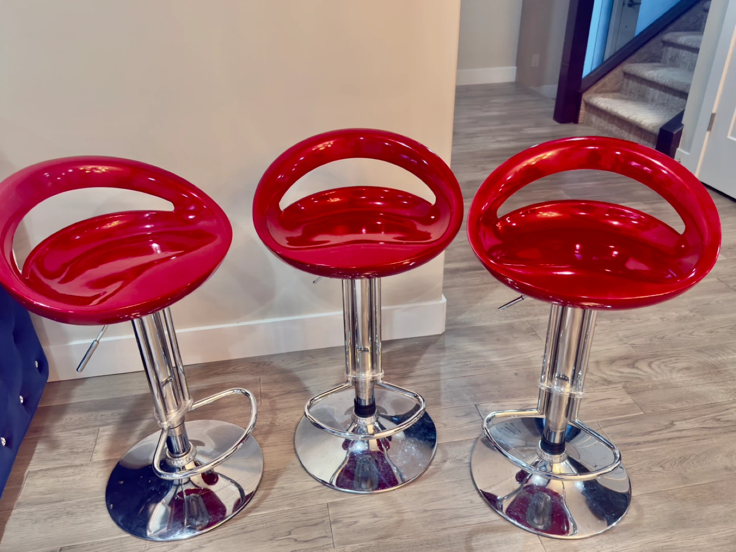 Set of 3 Red Adjustable Bar Stools