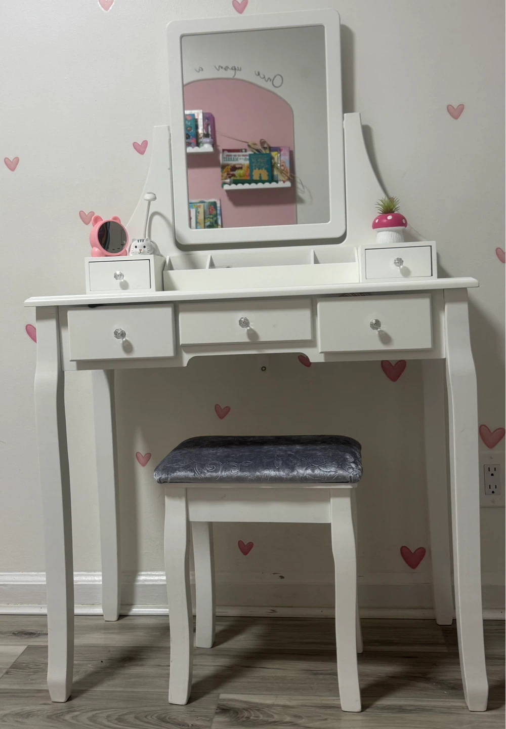 White Kids Vanity Table with Mirror and Stool - photo 4
