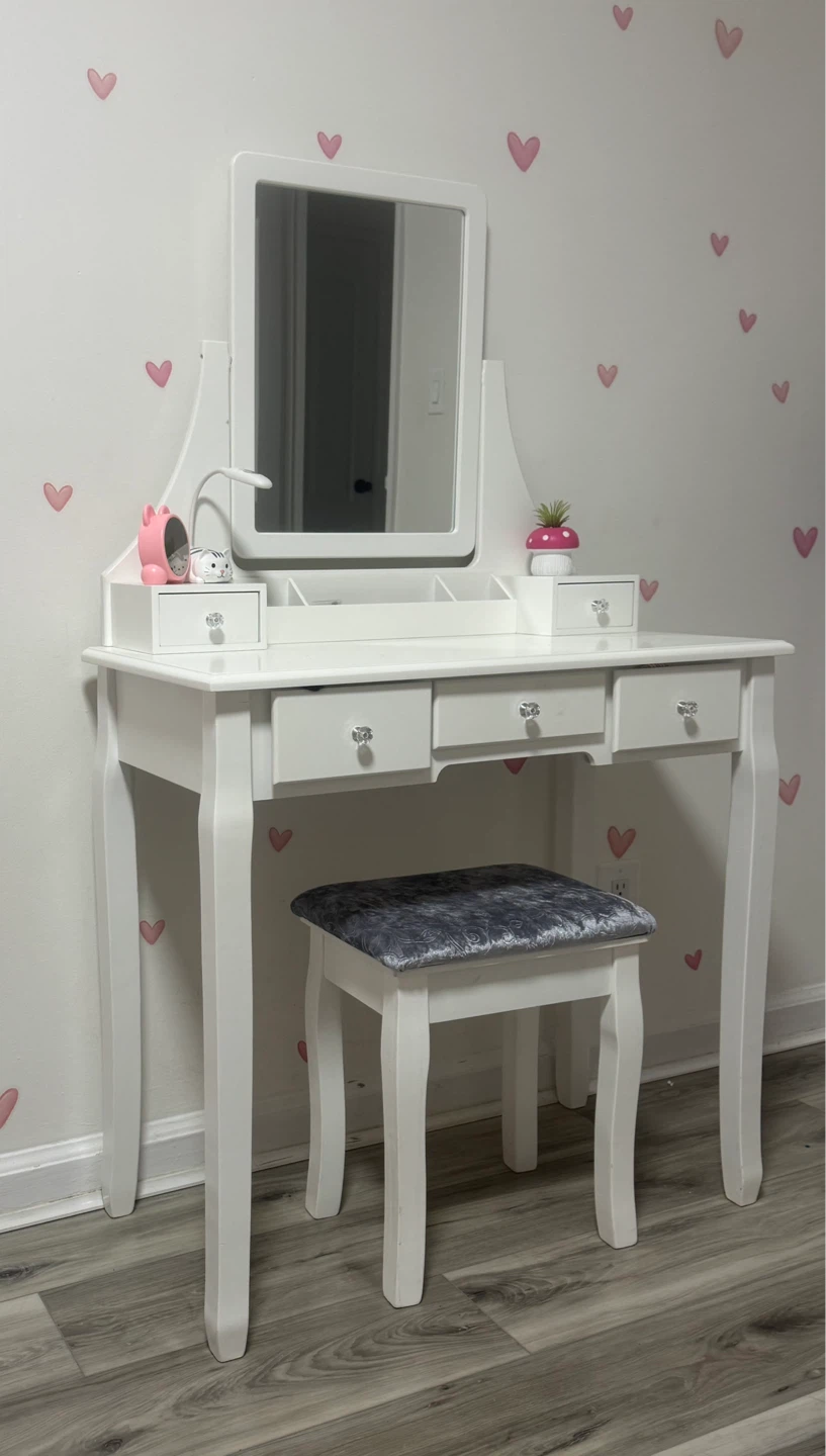 White Kids Vanity Table with Mirror and Stool - photo 2